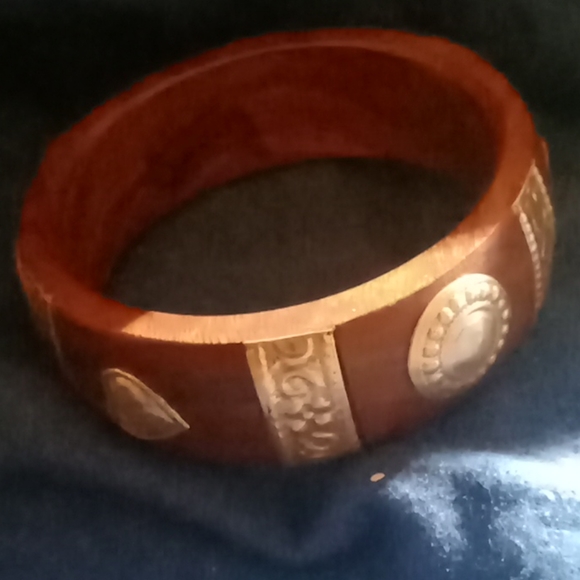 Vintage Sterling on wood bangle bracelet - Picture 2 of 4